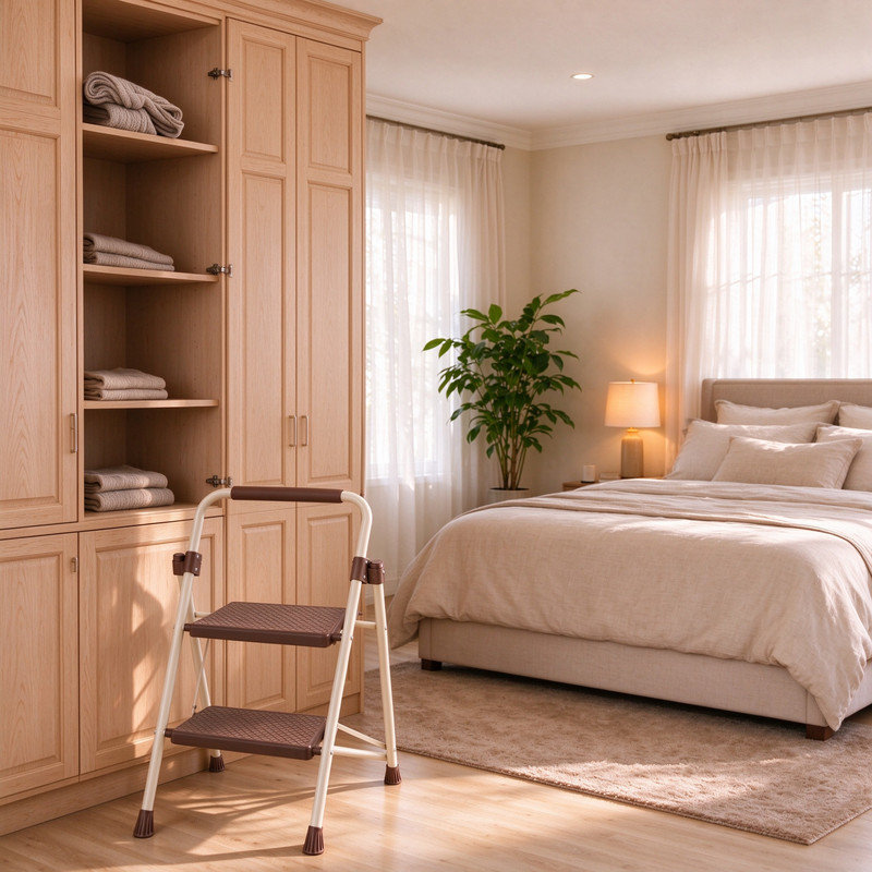 2 Step Folding Step Stool with Handrails, 330 lbs Capacity, Anti-Slip Wide Pedal for Home, Kitchen, Pantry & Office, 32"