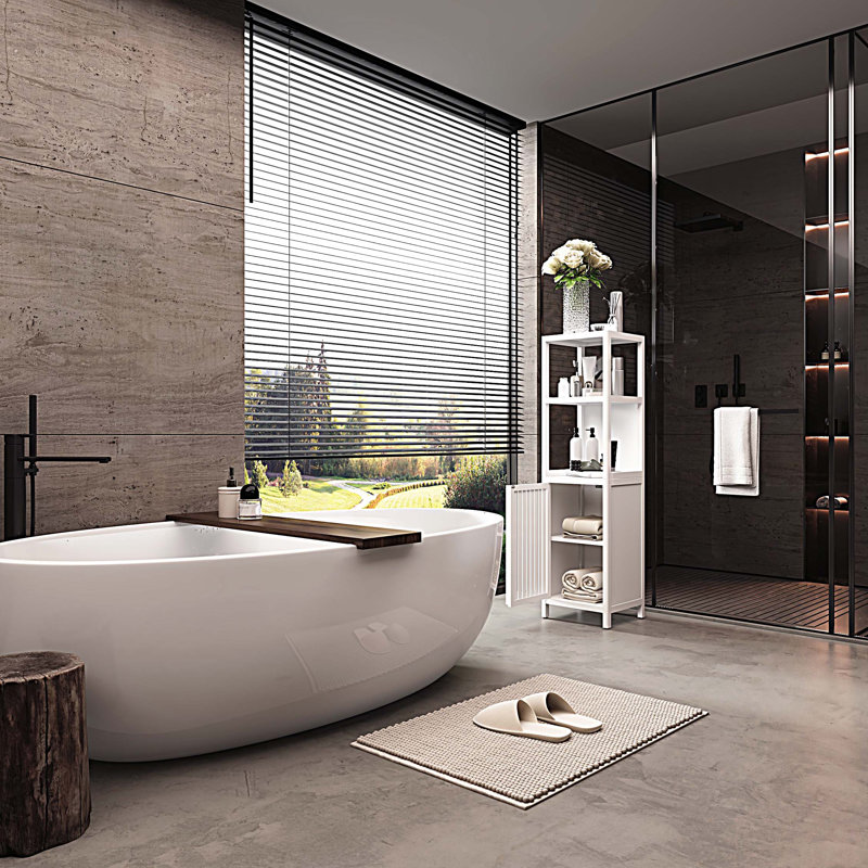 Meuble de rangement multifonctionnel en bambou pour salle de bain, Blanc