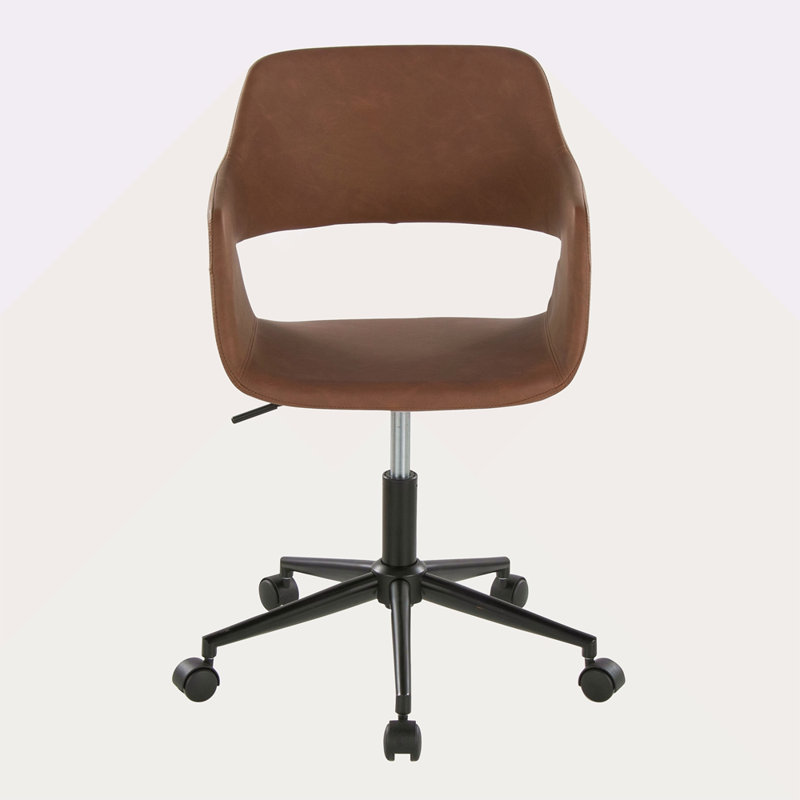 Chaise de travail contemporaine en métal et similicuir, Brun, Noir