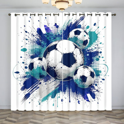 2 pièces de rideaux occultants, ballons de fenêtre de sport abstraits, panneaux d'éclaboussures vibrantes pour salon, chambre, coupe du monde, soccer