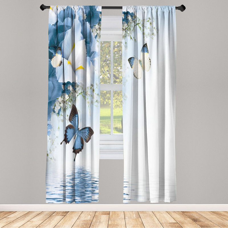 Microfiber Floral Semi-Sheer Rod Pocket Curtain Panels, 28" W x 95" L, Blue/Light Blue