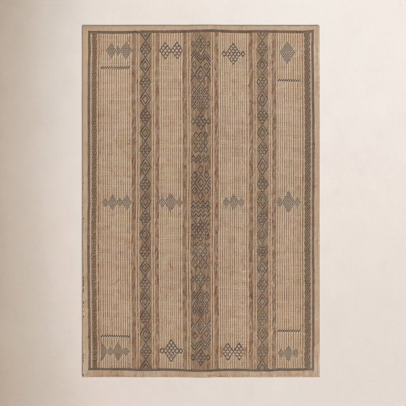 Tapis intérieur / extérieur à motif géométrique brun / beige Ava, Tapis de couloir 2 pi 7 po x 7 pi 6 po