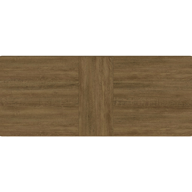 Table de salle à manger autoportante de style côtier, fini sablé, coins arrondis, 8 couverts, style rustique moderne rectangulaire, piètement en laiton antique.