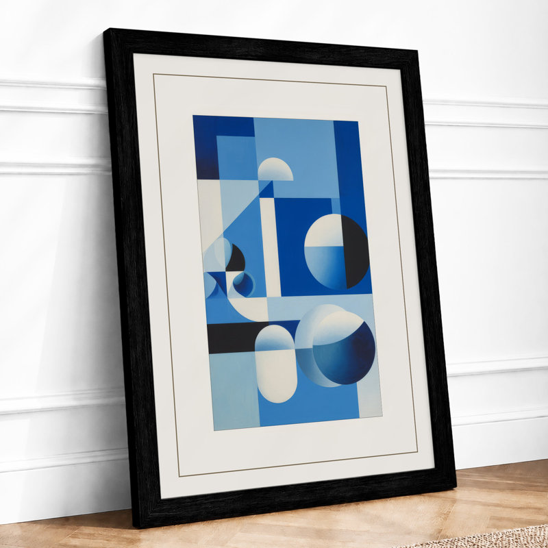 Blue Forms In Balance Geometric - Print, Black, A4 - 29.7 x 21.0 cm