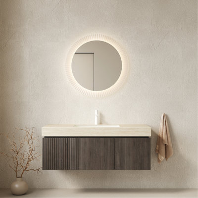 Meuble-lavabo 48 po, armoire de rangement flottante, comptoir en pierre frittée, lavabo en céramique, pré-assemblé, imperméable, armoire à fermeture en douceur avec tiroir, lavabo, trou de robinet percé, grand espace, facile
