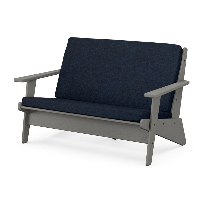 Riviera Modern Lounge Loveseat, Spiced Burlap, Mahogany
