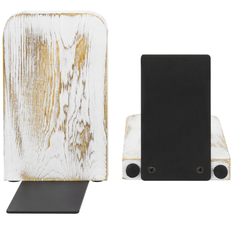 Wood Non-Skid Bookends, Whitewashed
