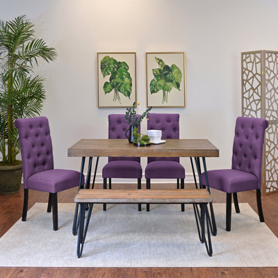 6-Piece Dining Set: Hairpin Table & 4 Chairs + Bench