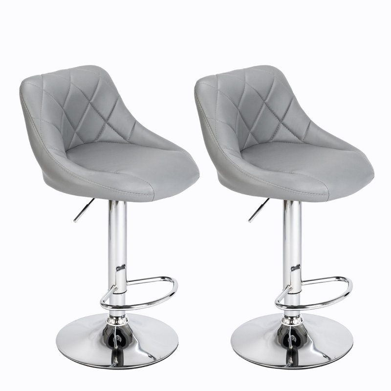 Swivel Upholstered Adjustable Height Counter Stool with Metal Frame, Grey