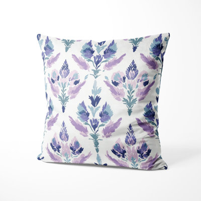 French Country Decorative Throw Pillow - Purple Garden Ikat Printed Cushion