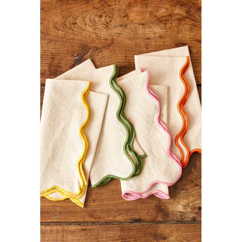 Jamie Oliver Big Love Neat Napkins, Set of 4 Mixed Colour Scalloped Edge, Linen-Cotton Blend, 45cm