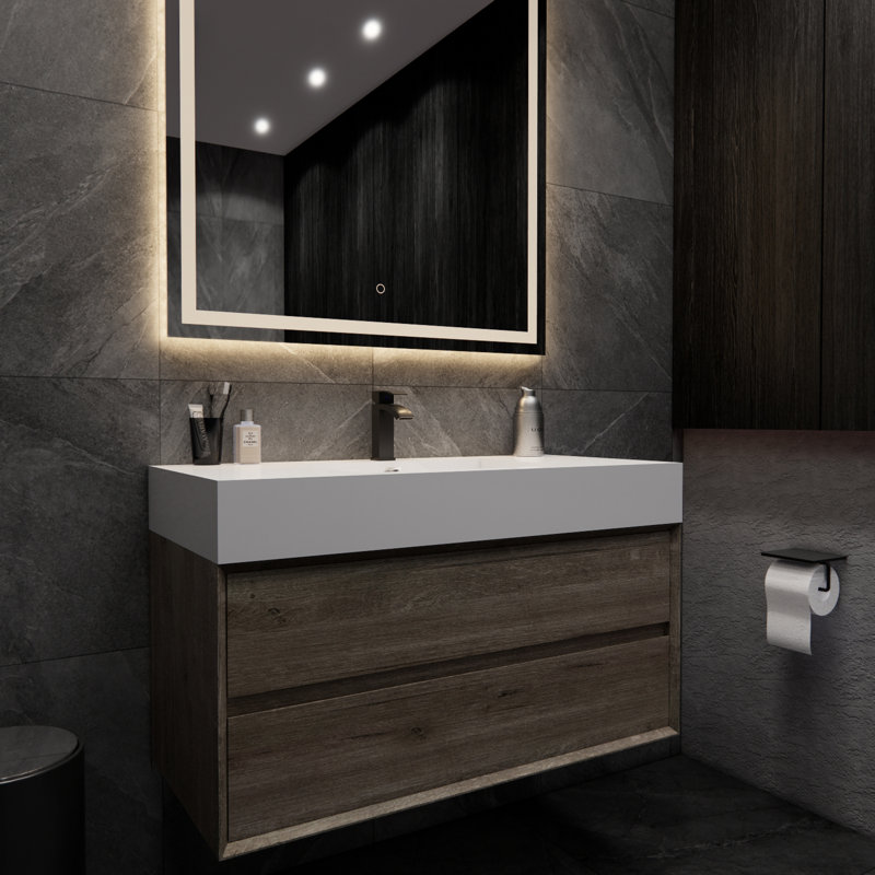 Meuble-lavabo mural simple 42 po Albizu, Gris