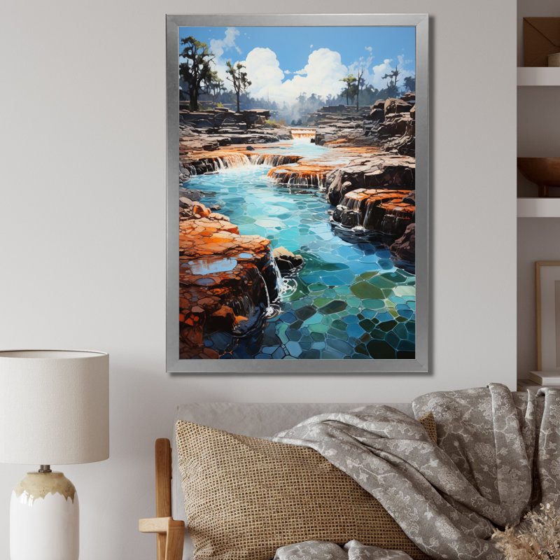 Shinde Geyser Erupting Azure Patchwork I, Cadre photo argenté, H 40 po x l 30 po x P 1,5 po