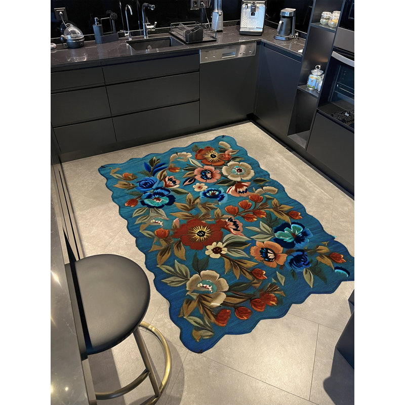 Tapis décoratif moderne à motif floral multicolore à motif floral Shape Collection, Rectangle 4 pi 11,06 po x 7 pi 6,55 po