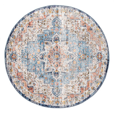 Deja Traditional Power Loom Performance Coral/ Navy Rug