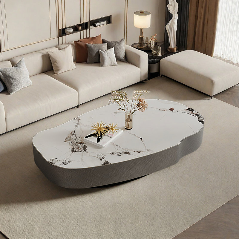 Special-shaped oval stone slab coffee table, 13" H x 51.2" L x 28.3" W