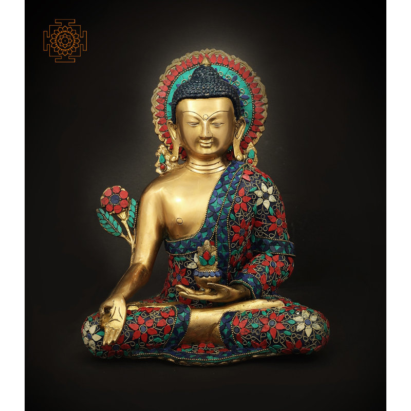 Figurine bouddha tibétain finement incrusté