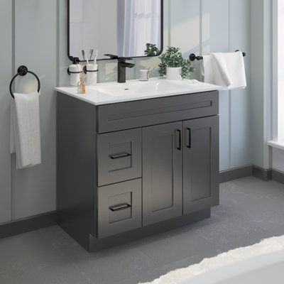 Meuble-lavabo de salle de bain 36 po avec tiroirs gris Shaker