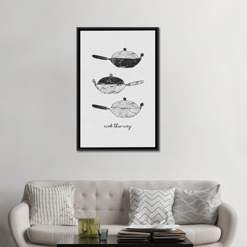 « wok this way », impression sur toile, H 26 po x l 18 po x P 1,5 po, Toile avec cadre noir, Pas de tapis