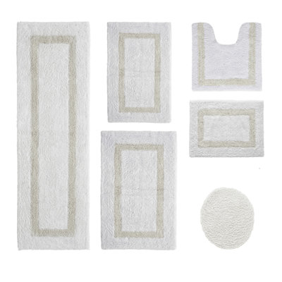 Ensemble de tapis pour salle de bain 100% coton 2370 g / m² Hotel Premium, certifié OEKO-TEX®, conception de piste de course touffetée ultra moelleuse, super absorbant, réversible, tapis de salle de bain lavable à la machine, blanc / ivoire