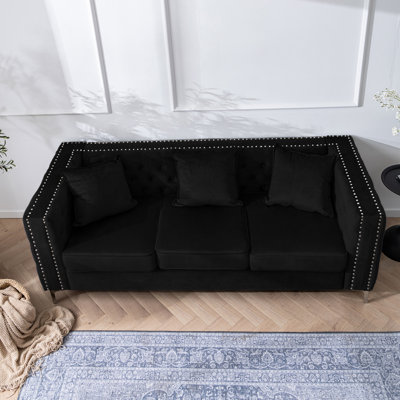 84.65" Velvet Sofa With Rivet Accents - Light Luxury Living Room Sofa