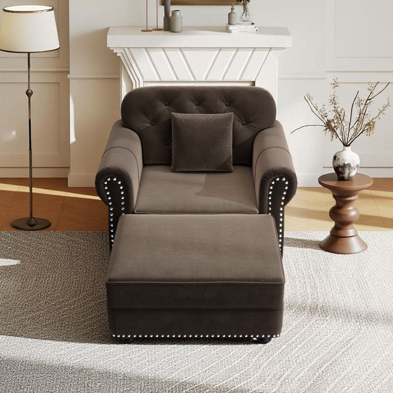 Canapé en velours avec repose-pieds 53,5 po Chesterfield, Brun