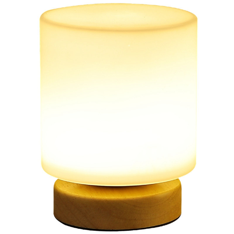 Abat-jour boule de verre avec lampe de chevet et charge USB avec base en bois à intensité variable pour le salon, la chambre à coucher et la décoration intérieure
