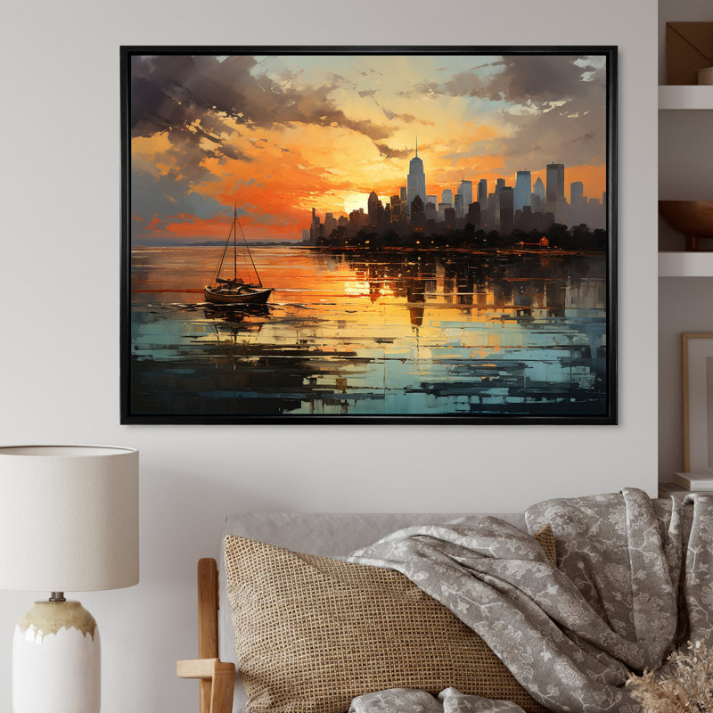 Modernisme urbain I sur toile, Cadre flottant noir, 24" H x 32" W