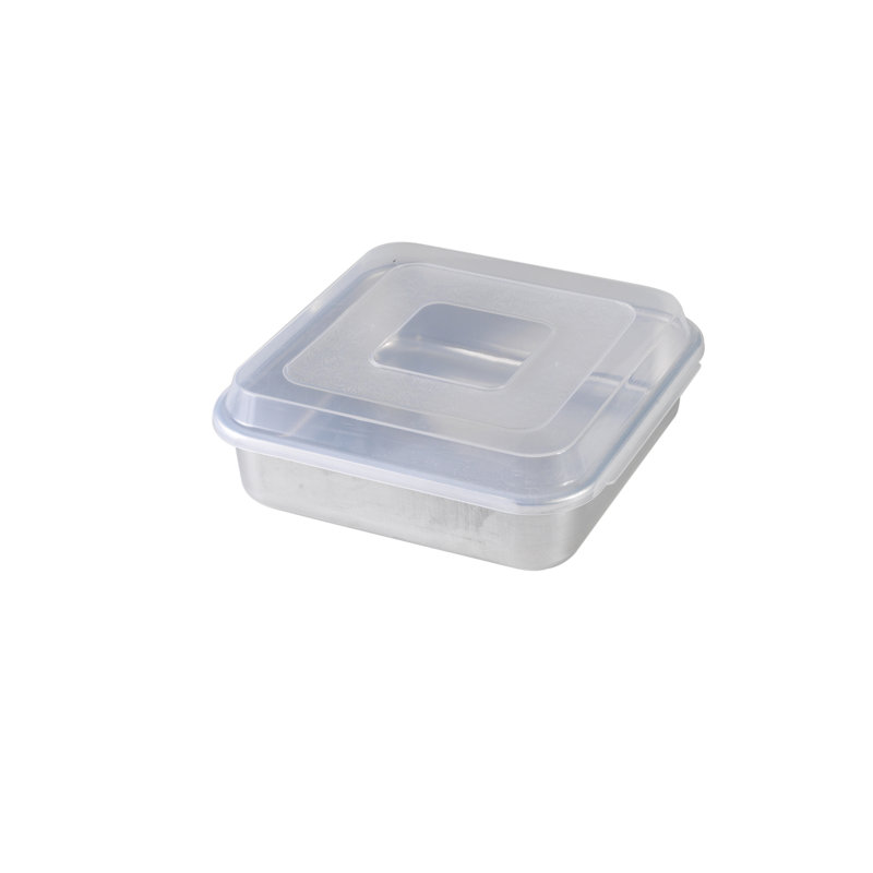 9-Inch Aluminum Square Cake Pan with Clear Lid
