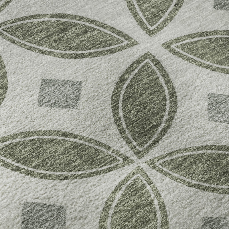 Premium Machine Washable Mayfield AMF2423 Geometric Rug, Basil, 10' x 14'