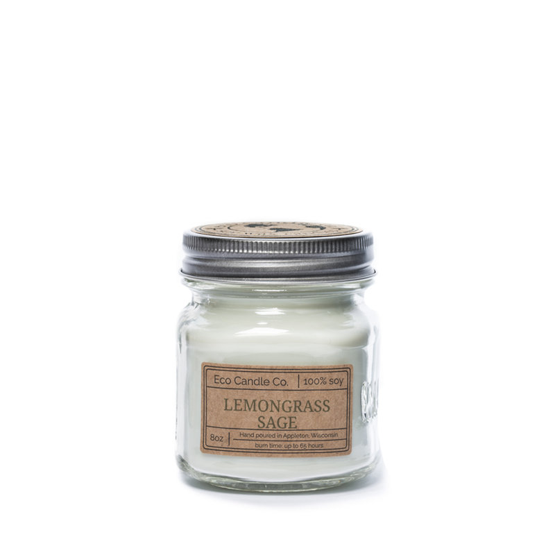 Lemongrass Sage Scented Jar Candle with Glass Holder