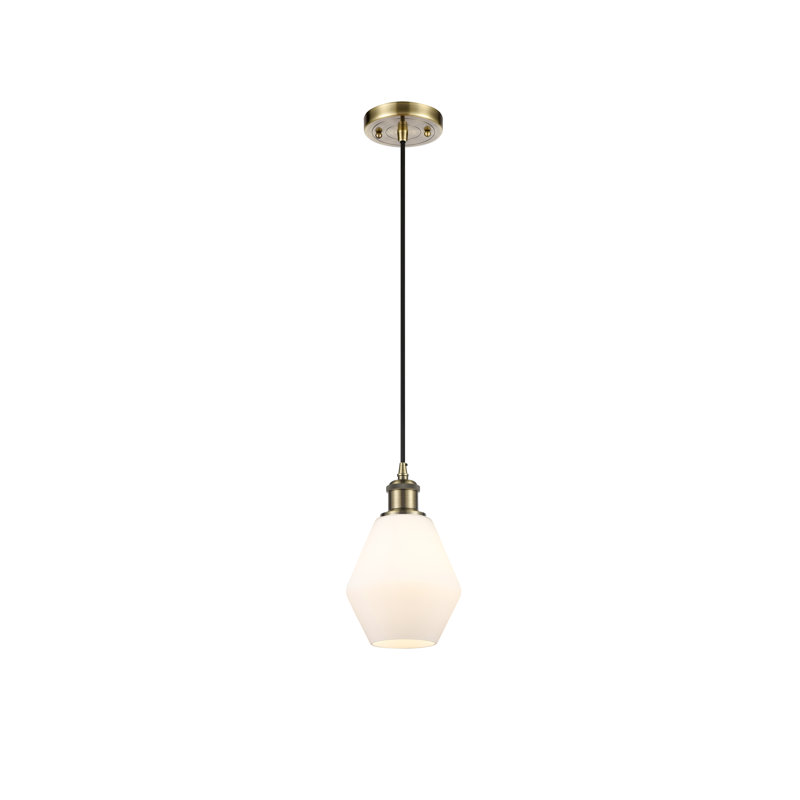 Luminaire suspendu simple à 1 lumière Gabbie, Blanc mat, Laiton antique