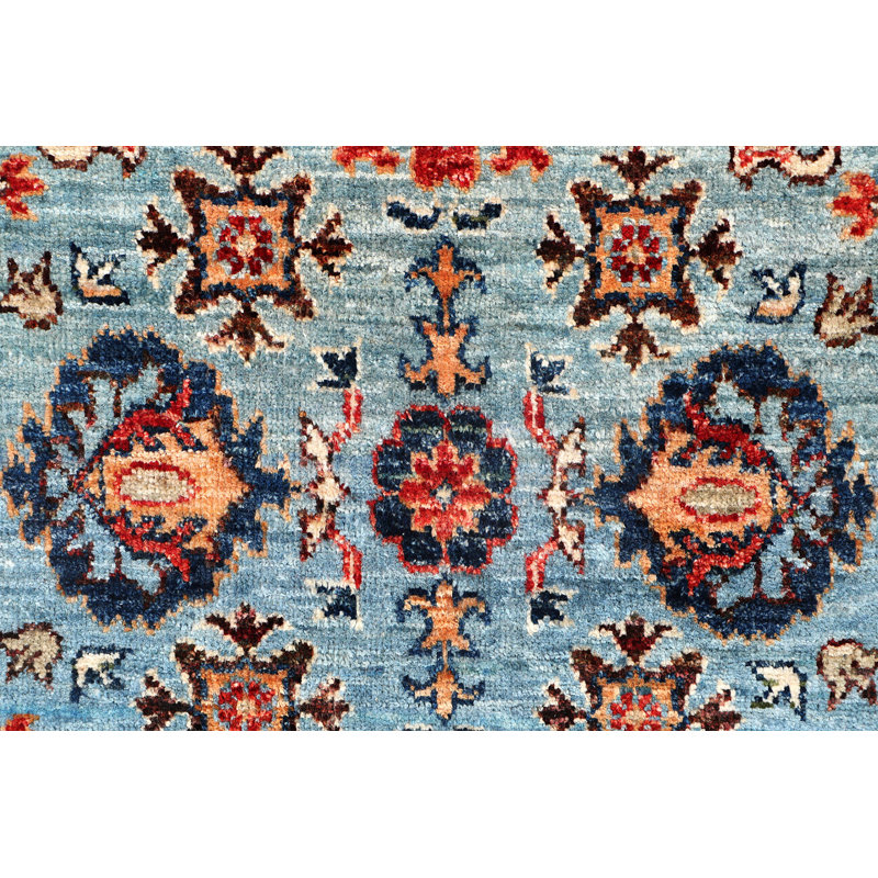 Aryana Wool Oriental Area Rug in Light Blue/Ivory/Red