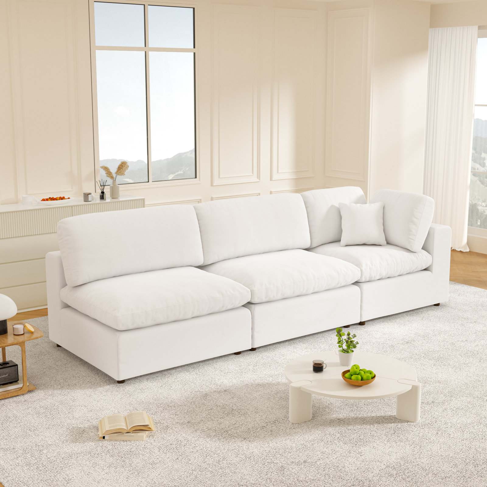 Jossa Upholstered Sectional, White Linen Blend