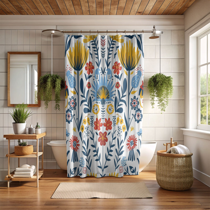 Rideau de douche Tribal Floral - Premium, H 74 po x l 71 po