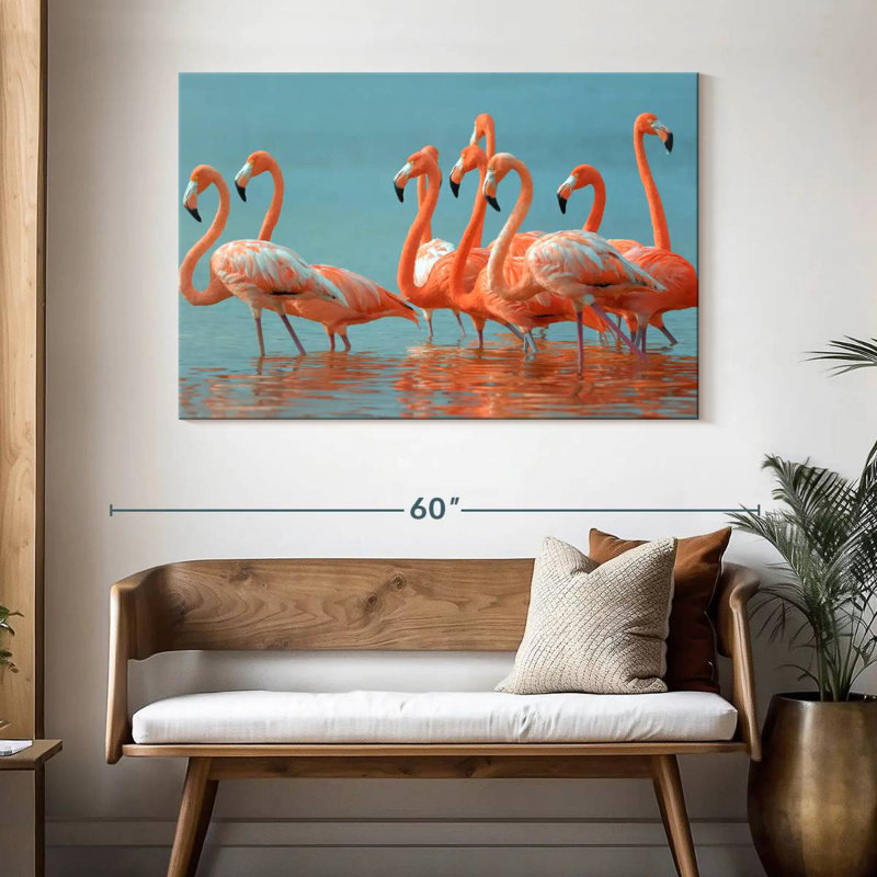 Flock Of Greater Flamingos, 32" H x 48" W