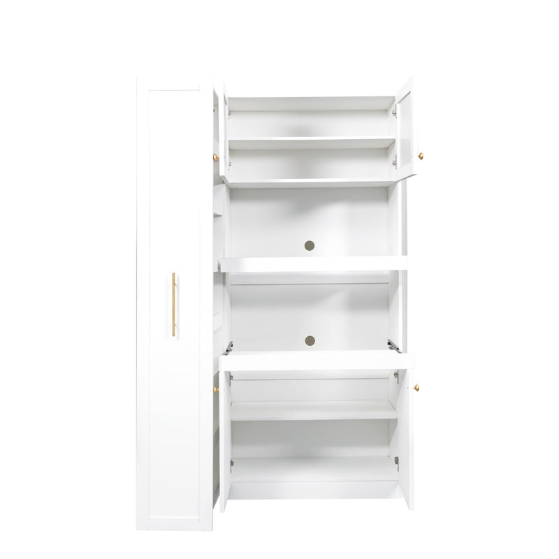Armoire de rangement blanche avec 4 portes et tablette coulissante multifonctionnelle pour une maison de grenier - Porte à usages variés