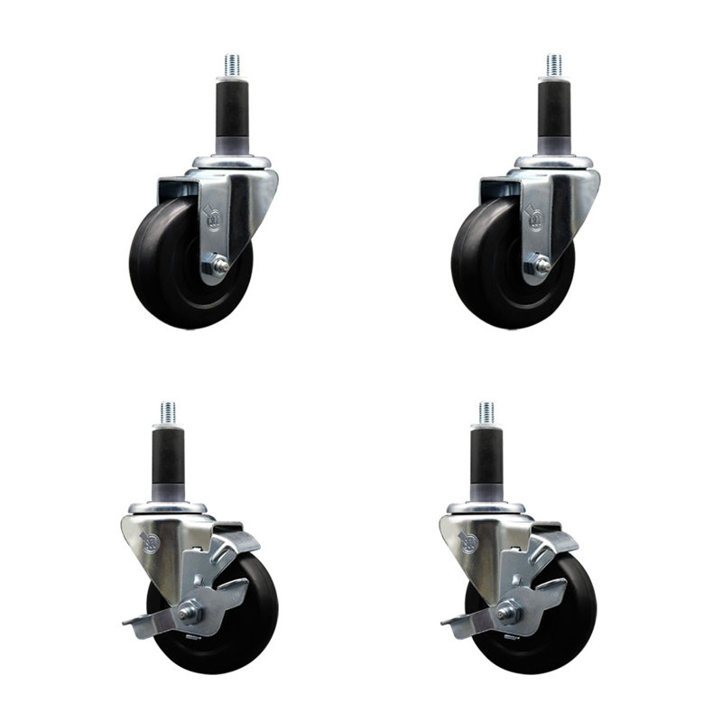 Ensemble de roulettes extensibles en caoutchouc souple 3,5 pouces pivotant de 1 1/8 pouce 2 pouces SCC