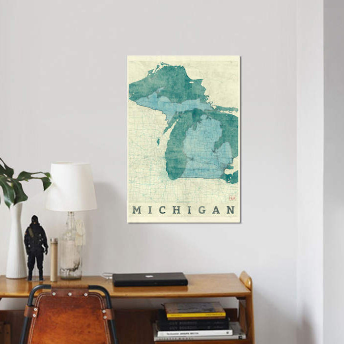 «Michigan Map», impression sur toile, H 12 po x l 8 po x P 0,75 po, Toile tendue, Pas de tapis