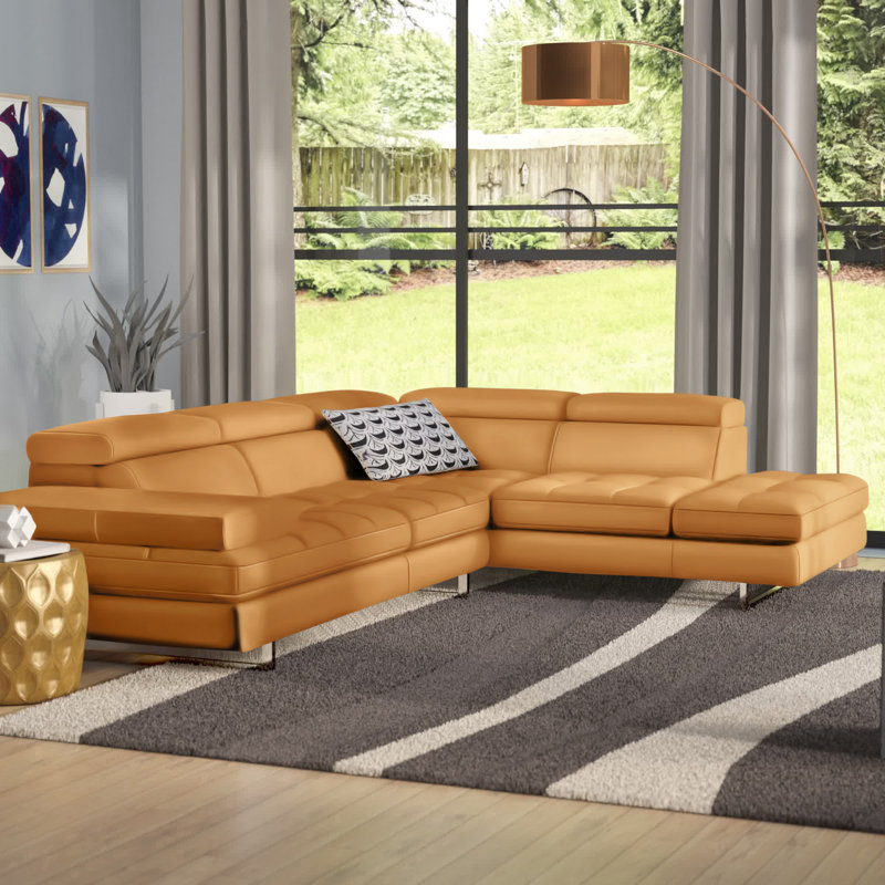 Canapé modulaire en cuir véritable l 114 po Hugo, Orienté à droite (vu de face), Cuir véritable freesia