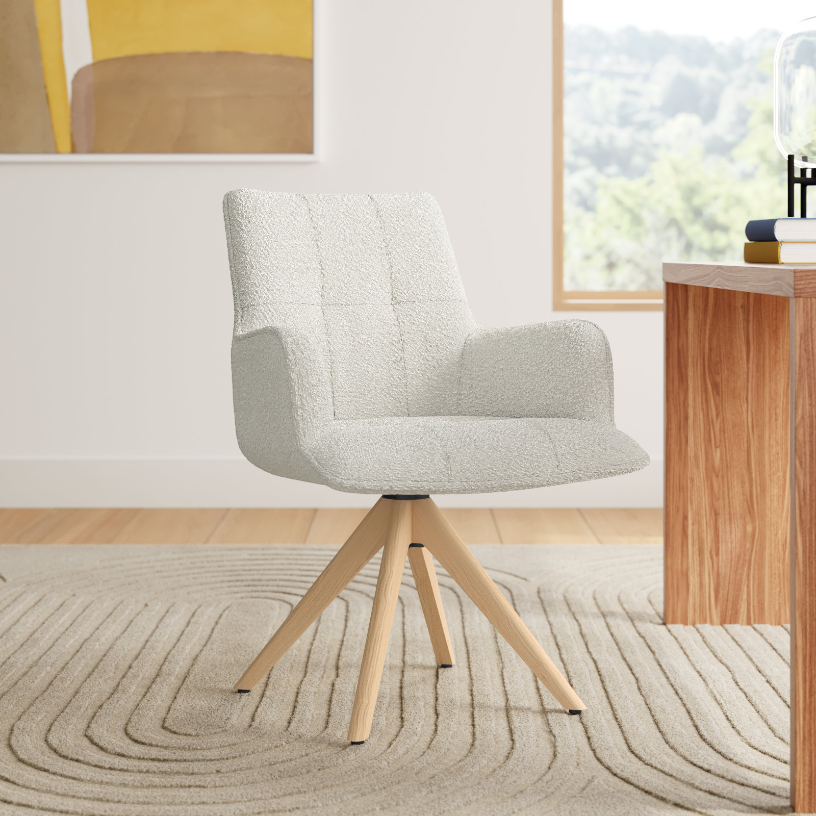 Jadel Fabric Upholstered Swivel Office Chair , White Boucle