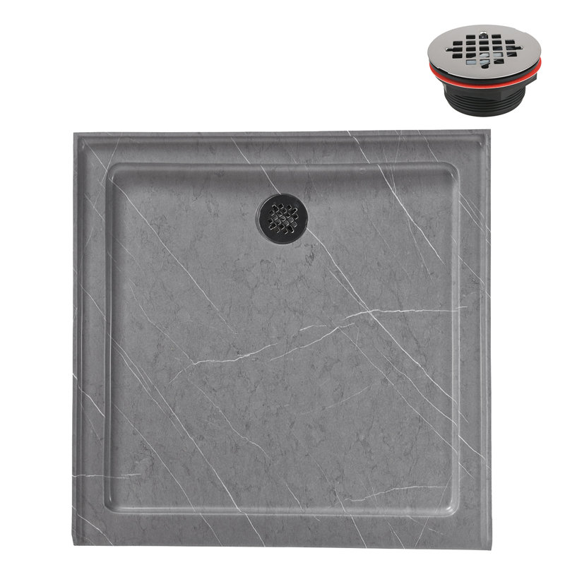 Base de douche en alcôve en acrylique gris mat 36 po x 36 po avec drain central Streamline, Gris mat