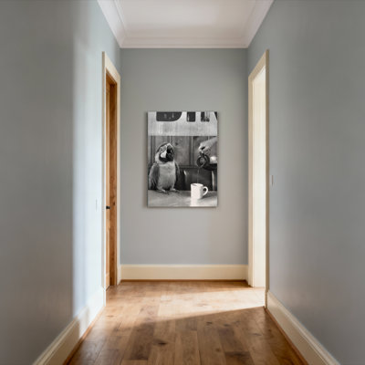 Perroquet et café versant une photo sur toile tendue en noir et blanc, ensemble de 1 peinture à l'huile