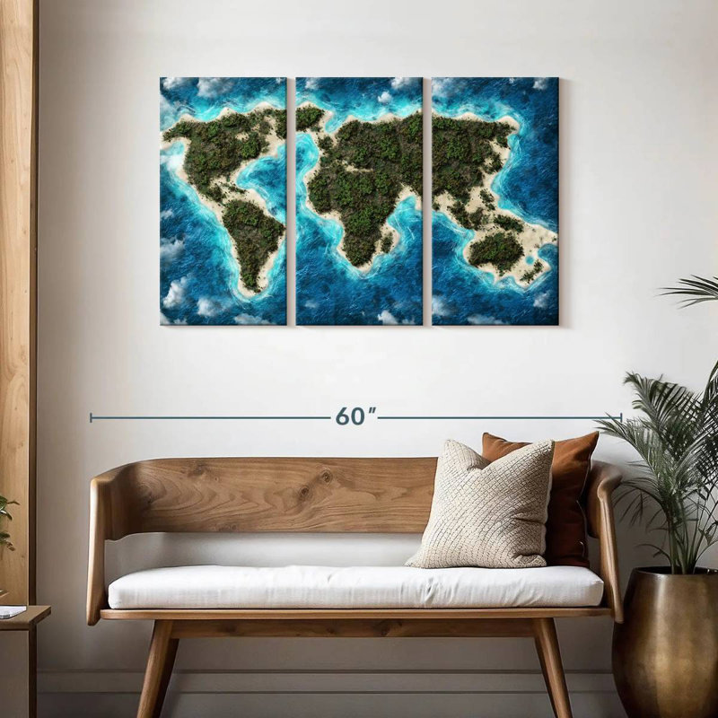Carte du monde de l'île Aliaz, H 28 po x l 45 po