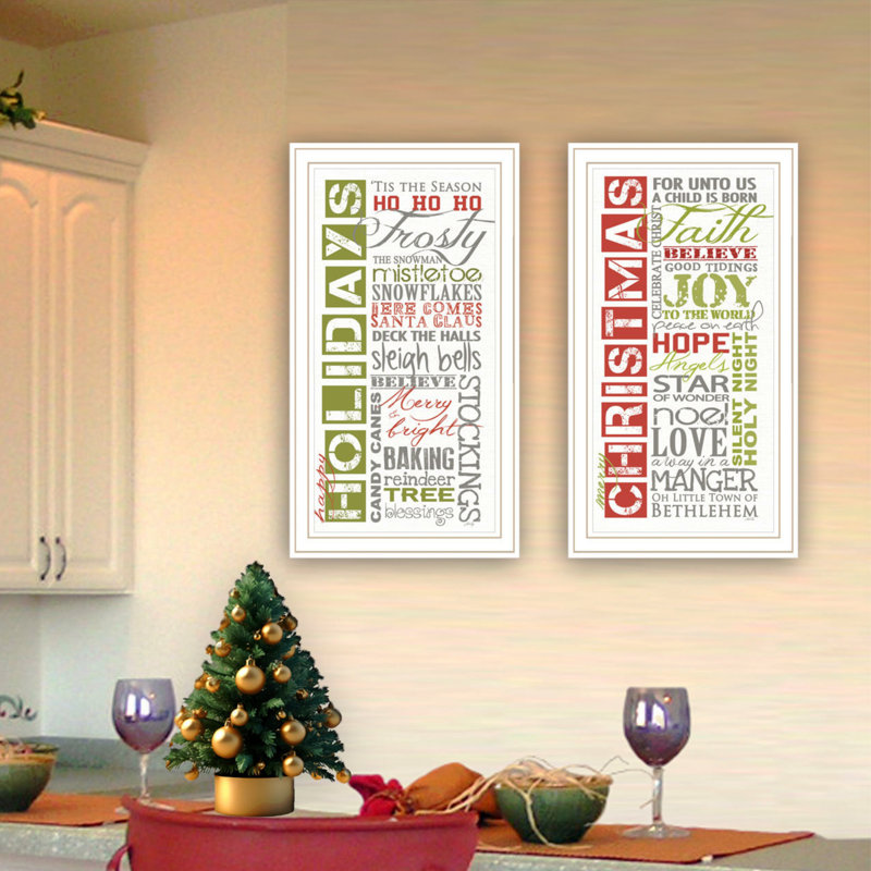 «Trendy Decor 4U», 2 pièces, vignettes, joyeuses fêtes, art mural encadré blanc pour le salon