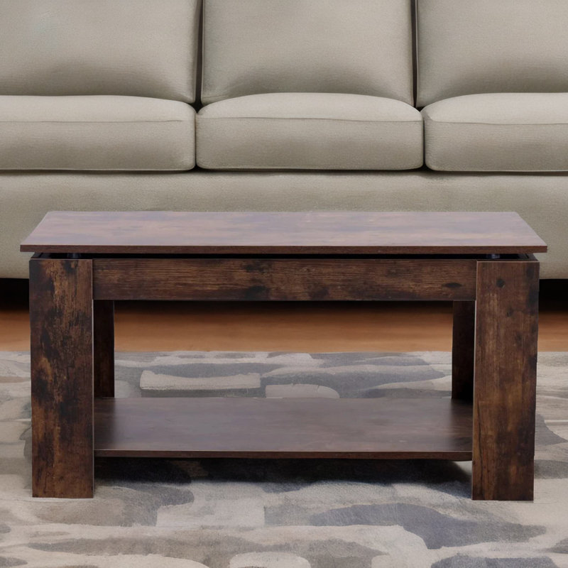 Barrymore Lift Top Coffee Table with Storage Hidden Compartments and Shelf Living Room Furniture, Dark Brown