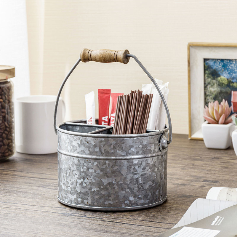 4-Slot Galvanized Metal Flatware Caddy