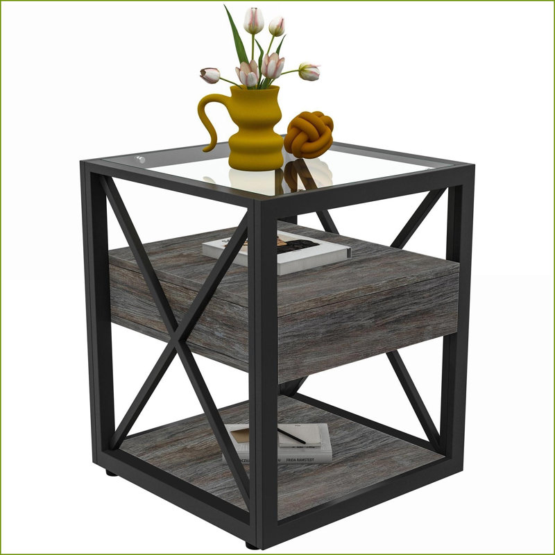 Panneau de fibres à densité moyenne rustique peu encombrant Table basse en verre trempé, facile à nettoyer pour le salon, la chambre à coucher