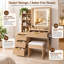 Meuble-lavabo moderne 31,5 po avec éclairage DEL et prise de courant | 4 tiroirs et plusieurs tablettes ouvertes, support pour sèche-cheveux, fauteuil inclus | Luminosité réglable, 3 modes de couleur-438285457