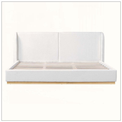 Modern White Winged Bed Frame with Enclosed Wood Base